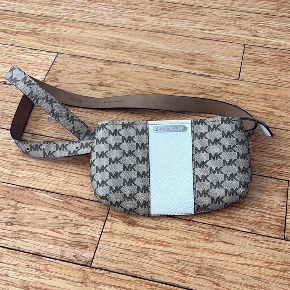Michael Kors Brown and White Belt Bag